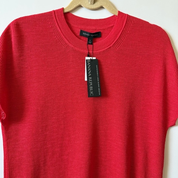 New Banana Republic Linen Blend Knit Top Women Size S Short Sleeve Cherry Red - Picture 4 of 9